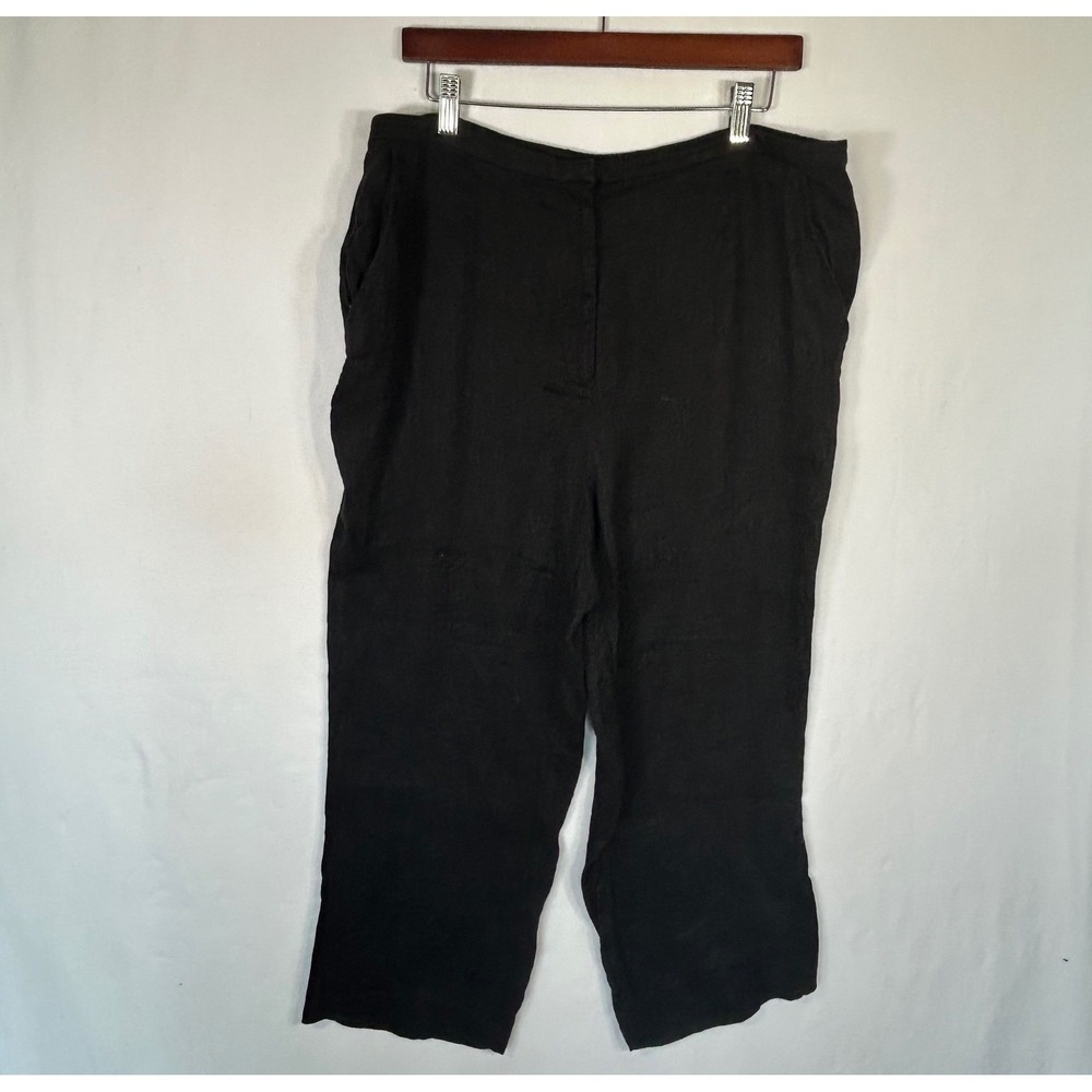 Eileen Fisher Woman Black Italian Linen Wide Leg Cropped Pants 1X 912